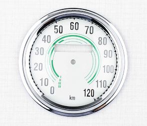 Glass of speedometer 120 km/h with frame - green (Jawa CZ 250 350 Kyvacka) / 