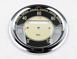 Glass of speedometer 120 km/h with frame (Jawa CZ 125 175 250 350 Kyvacka) / 