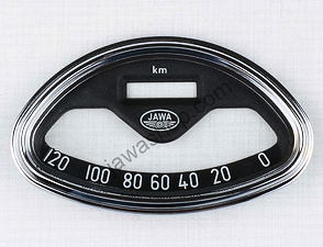 Glass of speedometer 120 km/h with frame (Jawa 250 Panelka) / 