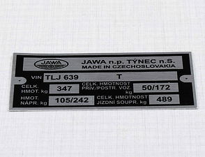 Type plate - printed (Jawa 350 639) / 