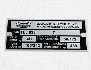 Type plate - printed (Jawa 350 638) / 