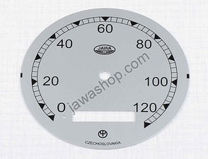 Speedometer plate 120 kmh - silver Zbrojovka (Jawa 250 350 Perak) / 