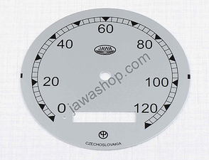 Speedometer plate 120 kmh - silver Zbrojovka (Jawa Perak) / 