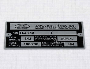 Type plate - printed (Jawa 350 640) / 