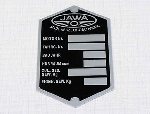 Type plate - printed, German (Jawa 250,350 Kyvacka) / 