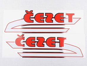 Fuel tank sticker set "cezet" 263x77mm - red (CZ 487) / 