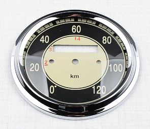 Glass of speedometer 120 km/h with frame (Jawa CZ 250 350 Kyvacka) / 