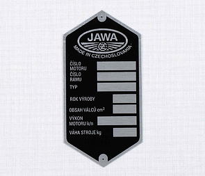 Type plate - printed (Jawa-CZ Kyvacka) / 