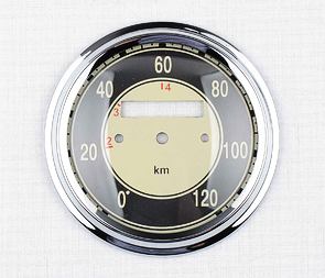 Glass of speedometer 120 km/h with frame (Jawa CZ 125 175 250 350 Kyvacka) / 