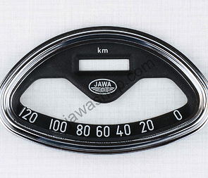 Glass of speedometer 120 km/h with frame (Jawa 250 Panelka) / 