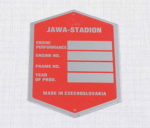 Type plate - printed, red, English (Stadion) / 