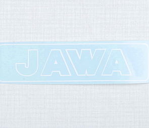 Sticker Jawa 140x35mm - white contour (Jawa) / 