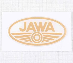 Sticker logo Jawa 70x35mm - white / golden (3D) (Jawa) / 