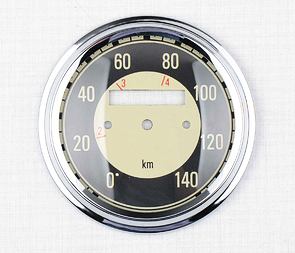 Glass of speedometer 140 km/h with frame - black (Jawa 350 Kyvacka) / 