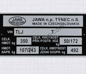 Type plate - printed (Jawa 634-640) / 