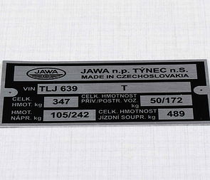 Type plate - printed (Jawa 639) / 