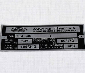 Type plate - printed (Jawa 350 639) / 