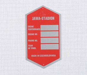 Type plate - printed, red, English (Stadion) / 
