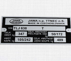 Type plate - printed (Jawa 638) / 