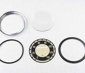 Glass of speedometer 140 km/h with frame - black (Jawa 350 Kyvacka) / Glass of speedometer 140 km/h with frame - black (Jawa 350 Kyvacka) /