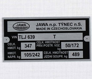 Type plate - printed (Jawa 639) / 