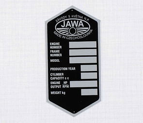Type plate  - printed, English (Jawa 250 350 Kyvacka) / 
