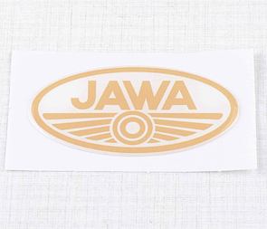 Sticker logo Jawa 70x35mm - white / golden (3D) (Jawa) / 