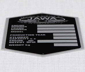 Type plate  - printed, English (Jawa 250,350 Kyvacka) / 
