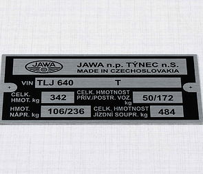 Type plate - printed (Jawa 350 640) / 