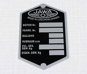 Type plate - printed, German (Jawa 250,350 Kyvacka) / 
